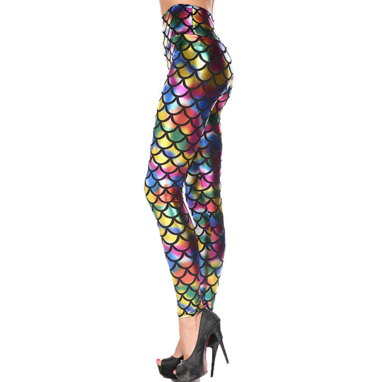 Damen Leggings mit schimmerndem Schuppenmuster R&B