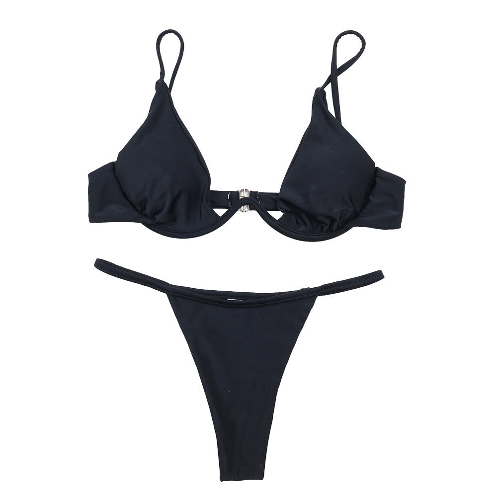 Damen Triangel-Bikini mit schimmerndem Oberteil und verstellbaren Trägern R&B