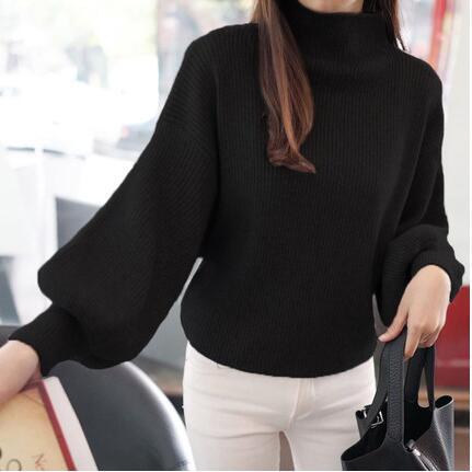 Damen Pullover mit voluminösen Ärmelabschlüssen und hohem Kragen R&B