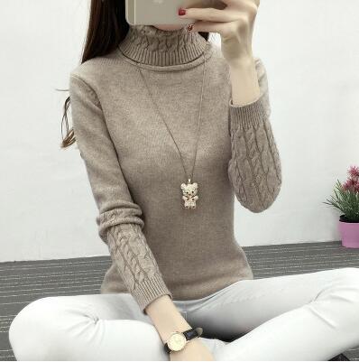 Damen Feinstrickpullover mit hohem Kragen und Zopfmuster R&B
