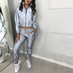 Damen Sportliches Freizeit-Set mit cropped Jacke und elastischem Bund R&B