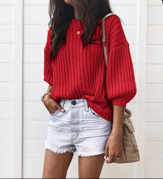 Damen modischer Strickpullover mit weiten Ärmeln und strukturiertem Design R&B