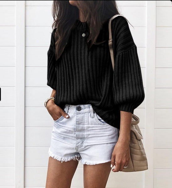 Damen modischer Strickpullover mit weiten Ärmeln und strukturiertem Design R&B