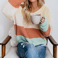 Damen lässiger Pullover mit modernen Streifen und weitem Schnitt R&B