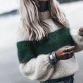 Damen modischer Strickpullover mit einzigartigen Farbdesigns und voluminösen Ärmeln R&B