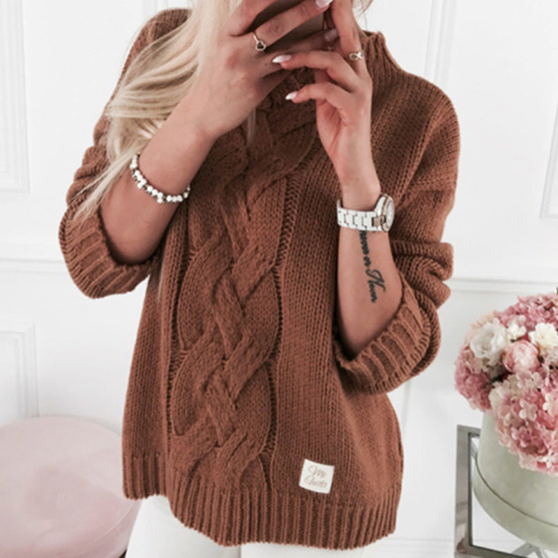 Damen romantischer Strickpullover mit kunstvollem Zopfmuster und lässigem Schnitt R&B