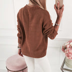 Damen romantischer Strickpullover mit kunstvollem Zopfmuster und lässigem Schnitt R&B