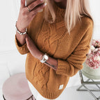 Damen romantischer Strickpullover mit kunstvollem Zopfmuster und lässigem Schnitt R&B
