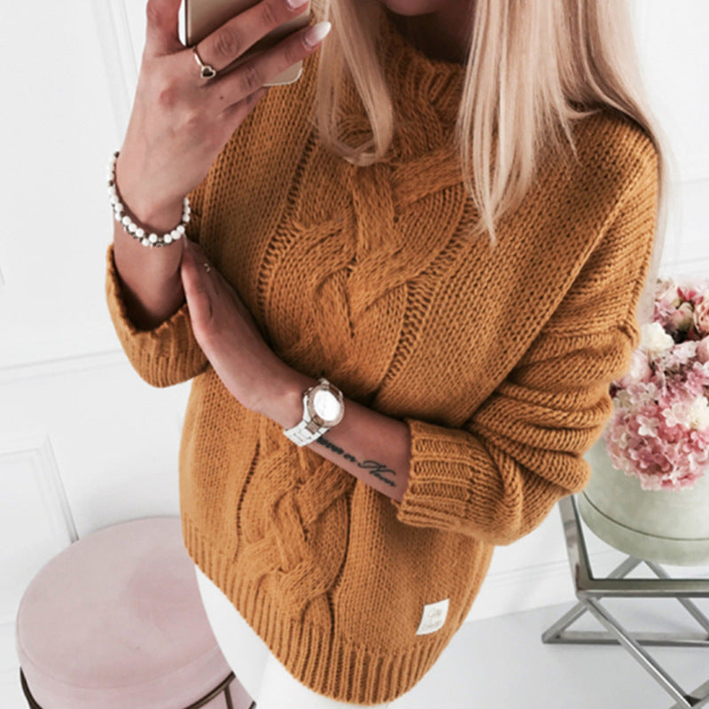 Damen romantischer Strickpullover mit kunstvollem Zopfmuster und lässigem Schnitt R&B
