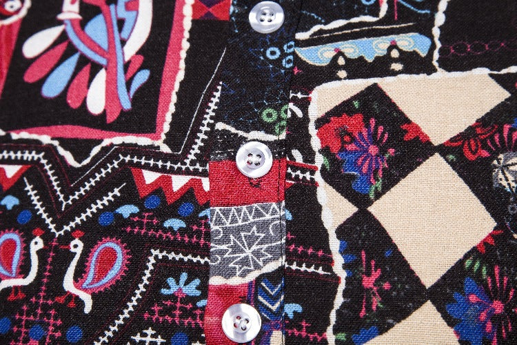 Herren Kurzarmhemd mit buntem Patchwork-Muster