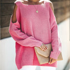 Damen lässiger Strickpullover mit offenen Schultern und großzügigem Schnitt R&B