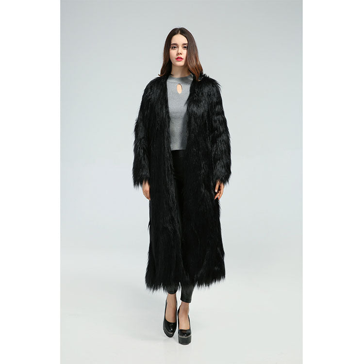 Damen Eleganter Midikleid mit luxuriösem Kunstfell R&B