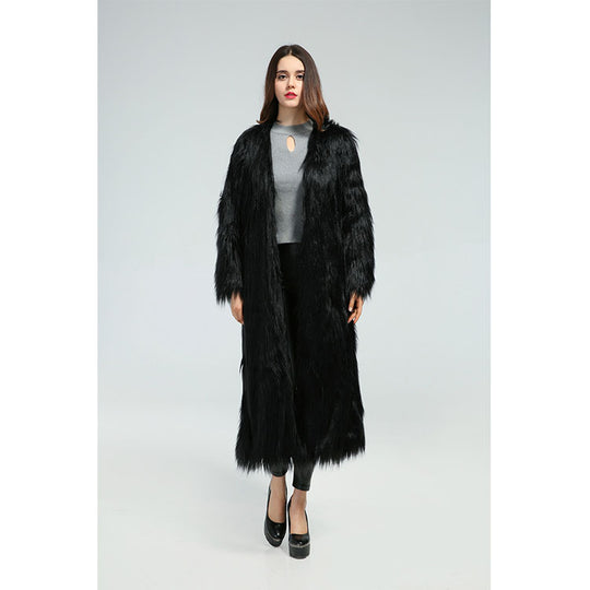 Damen Eleganter Midikleid mit luxuriösem Kunstfell R&B