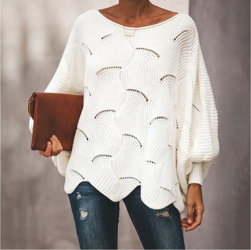 Damen Oversize Strickpullover mit romantischem Wellenmuster R&B