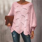 Damen Oversize Strickpullover mit romantischem Wellenmuster R&B