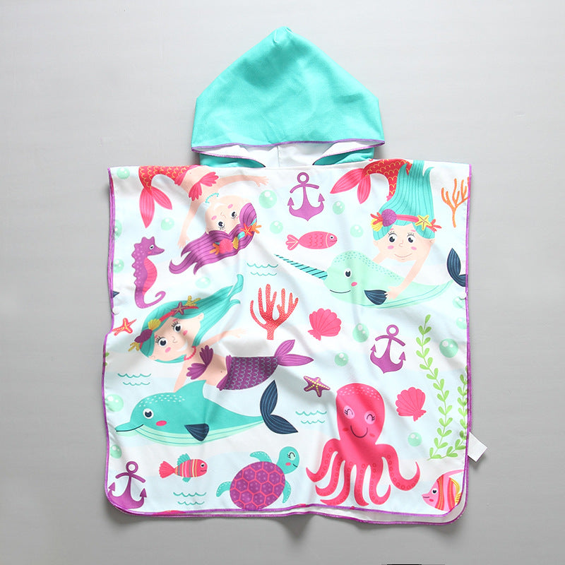 Kinder Strandponcho mit Kapuze und maritimem Design R&B