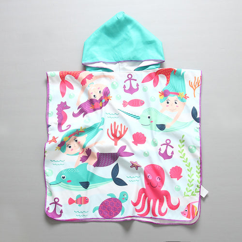Kinder Strandponcho mit Kapuze und maritimem Design R&B