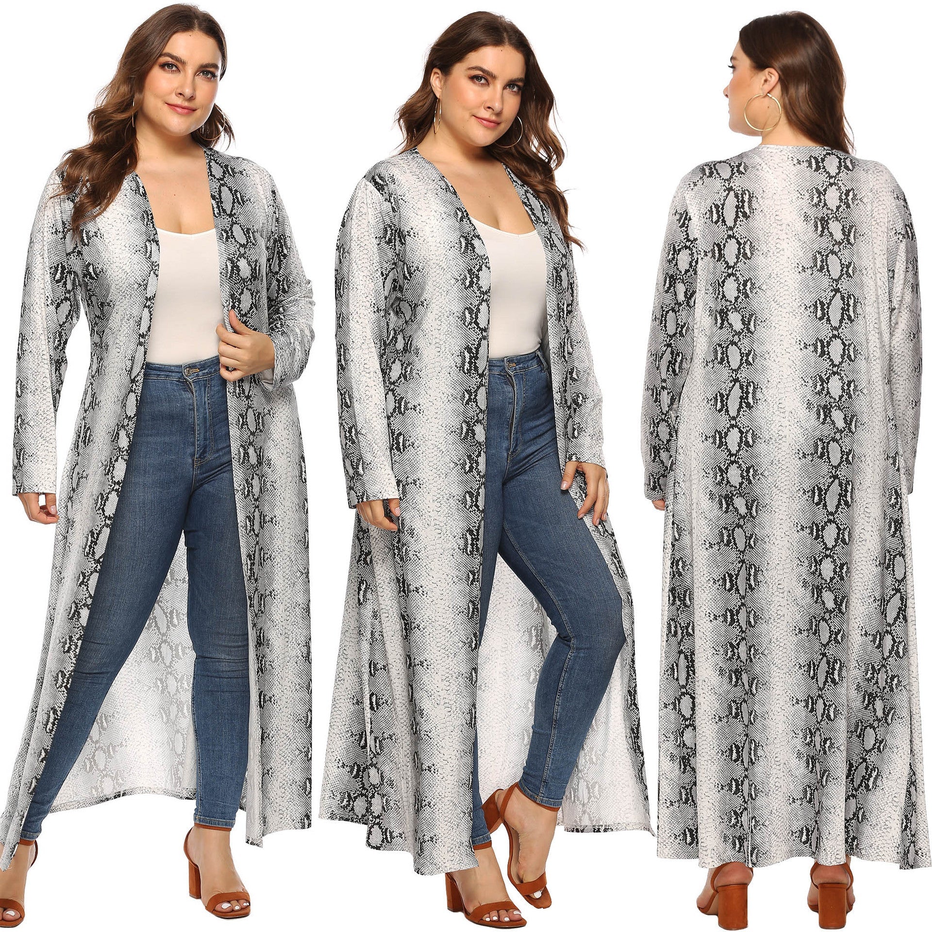 Damen eleganter langer Kimono mit Schlangenmotiv R&B