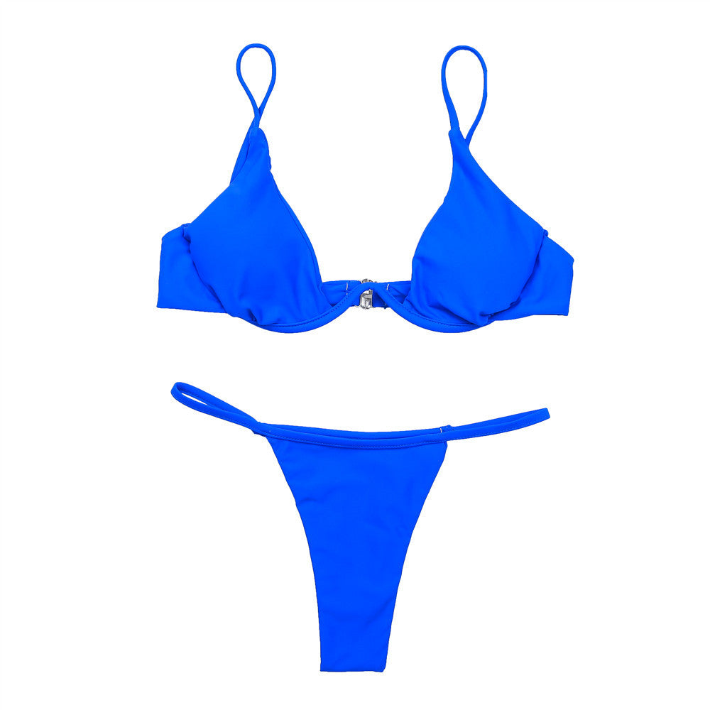 Damen Triangel-Bikini mit schimmerndem Oberteil und verstellbaren Trägern R&B