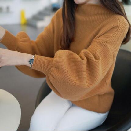 Damen Pullover mit voluminösen Ärmelabschlüssen und hohem Kragen R&B