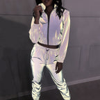 Damen Sportliches Freizeit-Set mit cropped Jacke und elastischem Bund R&B