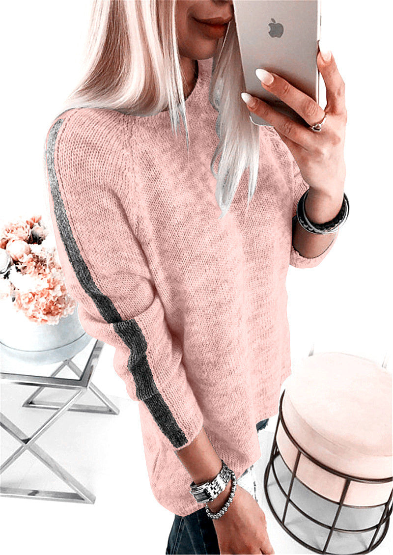 Damen lässiger Strickpullover mit modernen Streifen und lockerer Passform R&B