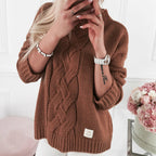 Damen romantischer Strickpullover mit kunstvollem Zopfmuster und lässigem Schnitt R&B