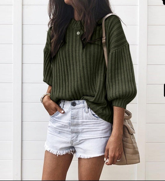 Damen modischer Strickpullover mit weiten Ärmeln und strukturiertem Design R&B