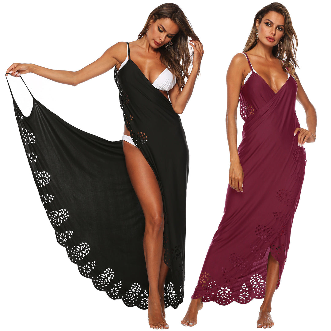 Damen elegantes Maxikleid mit filigranem Lochmuster R&B