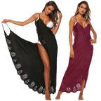 Damen elegantes Maxikleid mit filigranem Lochmuster R&B