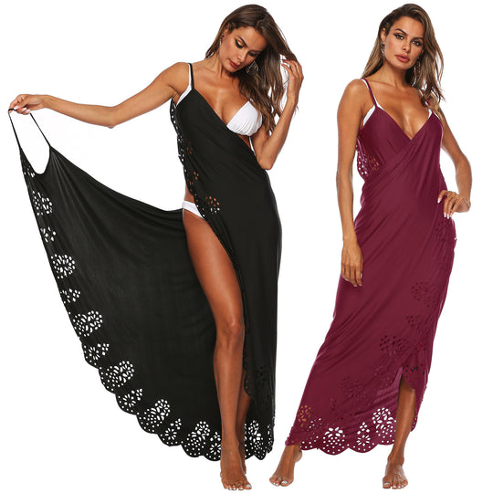 Damen elegantes Maxikleid mit filigranem Lochmuster R&B