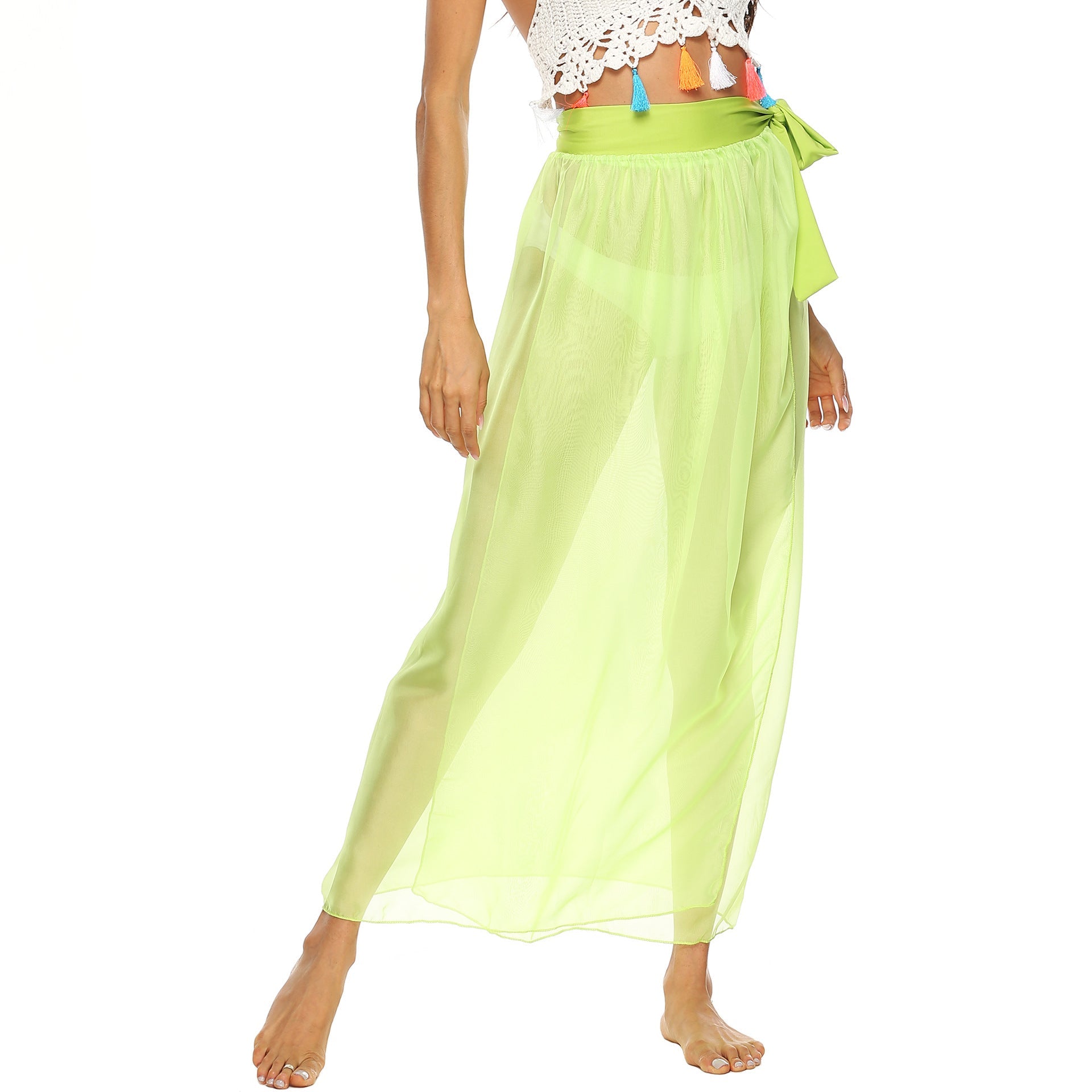 Damen transparenter Strandrock mit eleganter Schleifenoptik R&B