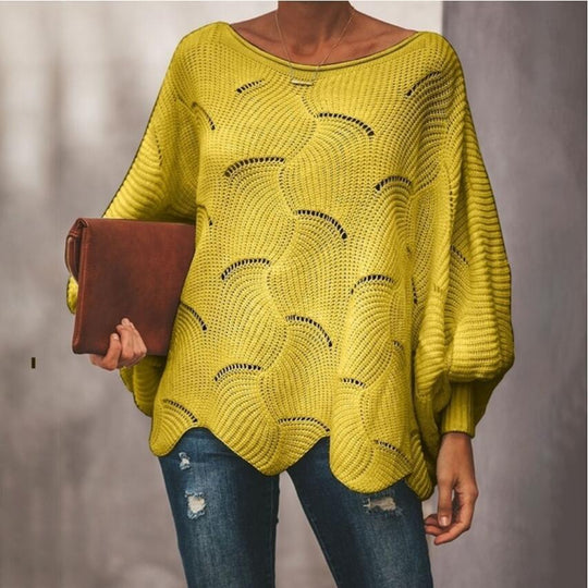Damen Oversize Strickpullover mit romantischem Wellenmuster R&B