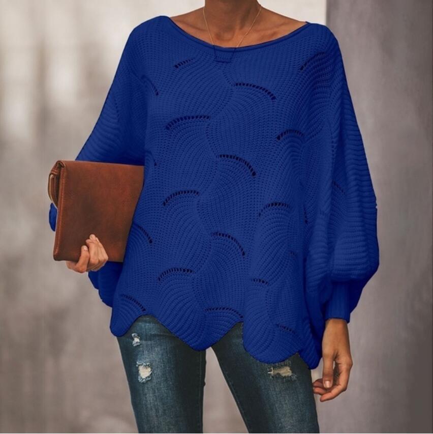 Damen Oversize Strickpullover mit romantischem Wellenmuster R&B