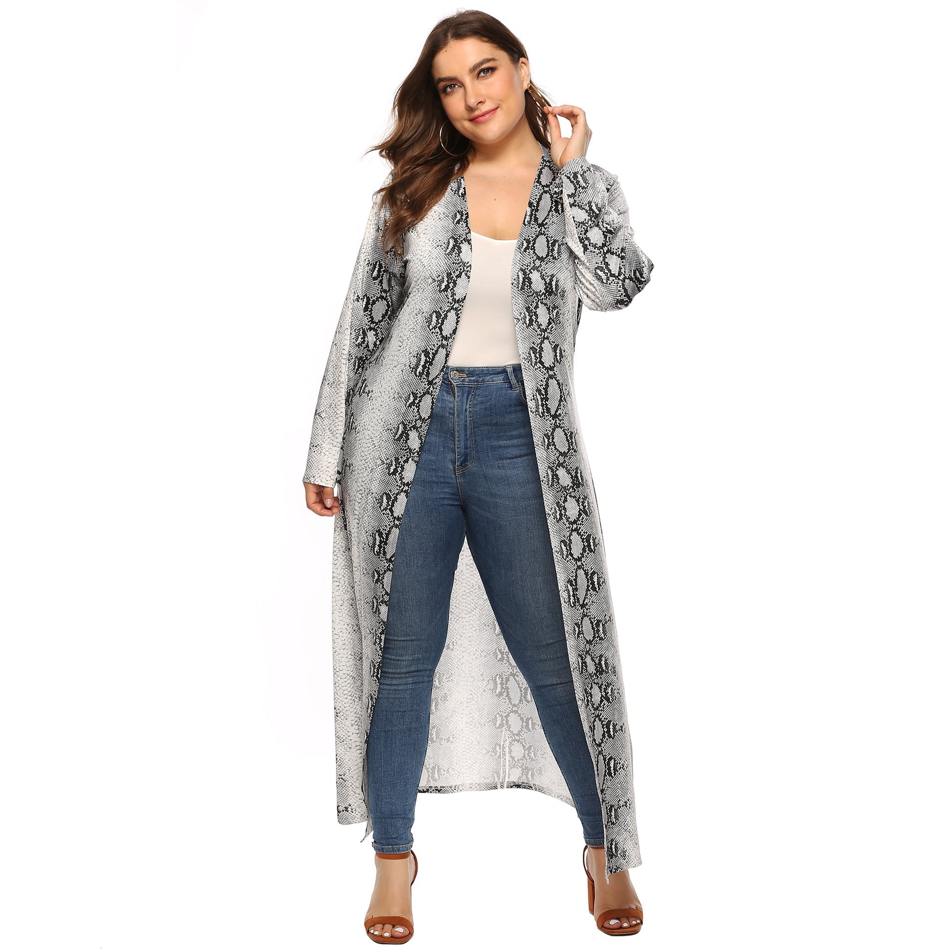 Damen eleganter langer Kimono mit Schlangenmotiv R&B