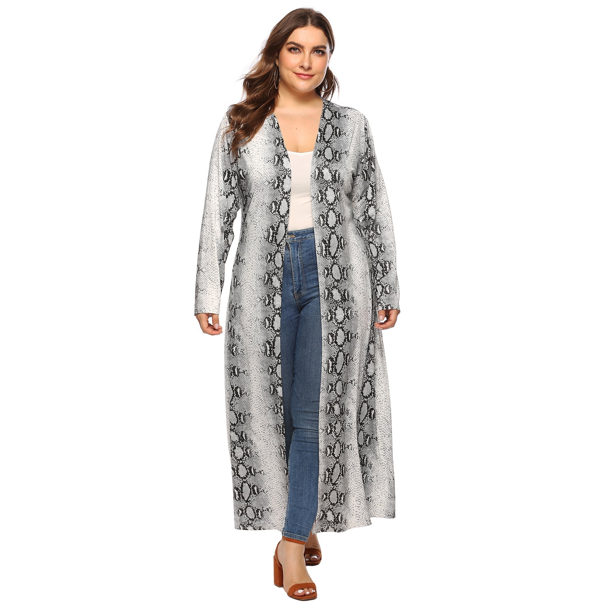 Damen eleganter langer Kimono mit Schlangenmotiv R&B