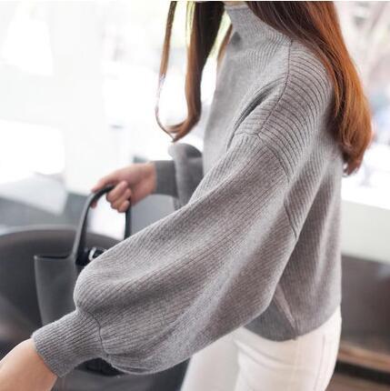 Damen Pullover mit voluminösen Ärmelabschlüssen und hohem Kragen R&B