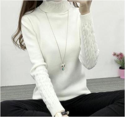 Damen Feinstrickpullover mit hohem Kragen und Zopfmuster R&B