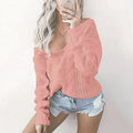 Damen Oversized Strickpullover mit tiefem V-Ausschnitt