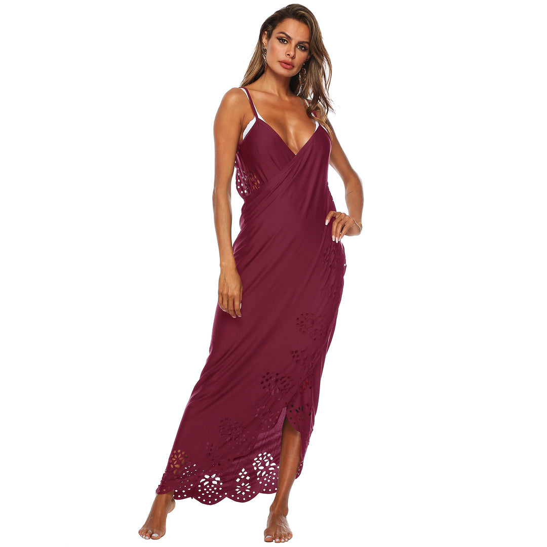 Damen elegantes Maxikleid mit filigranem Lochmuster R&B