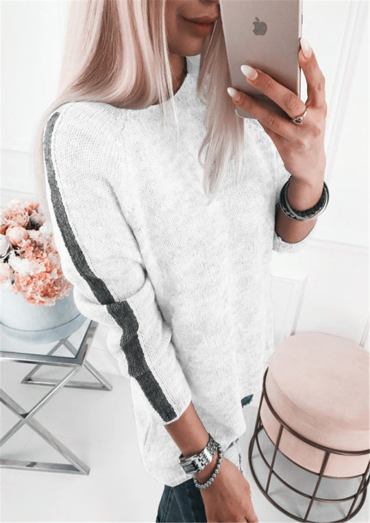 Damen eleganter Strickpullover mit modernem Streifenmuster und lässigem Schnitt R&B