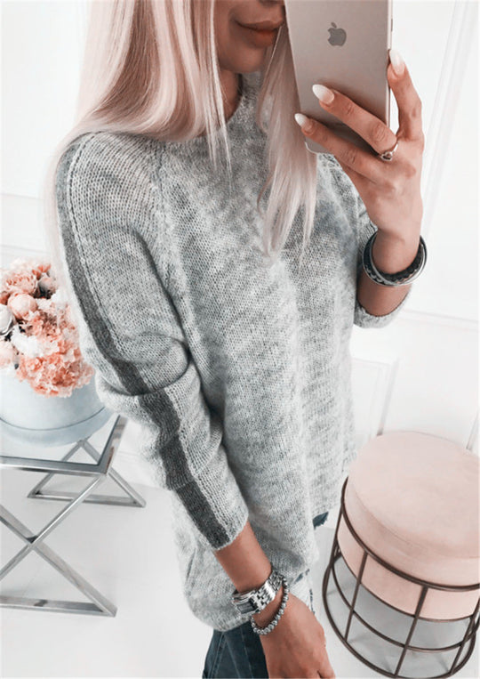 Damen lässiger Strickpullover mit modernen Streifen und lockerer Passform R&B