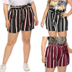 Damen elegant geschnittene gestreifte Shorts mit dekorativem Bindegürtel R&B