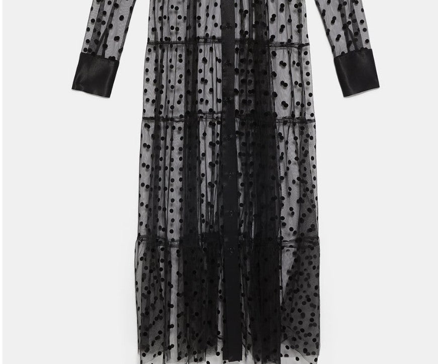 Damen Langer transparenter Duster mit gepunktetem Design und eleganten Ärmeln R&B