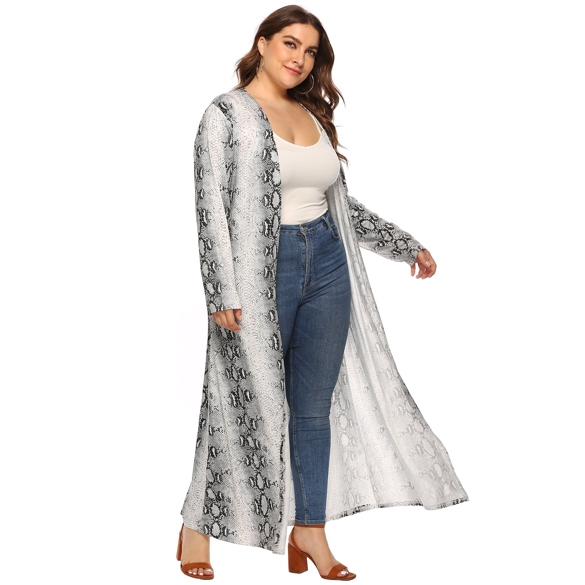 Damen eleganter langer Kimono mit Schlangenmotiv R&B