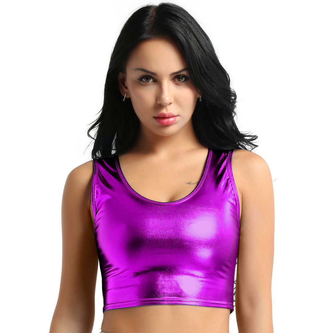 Damen Glänzendes Crop Top im Modernen Stil R&B