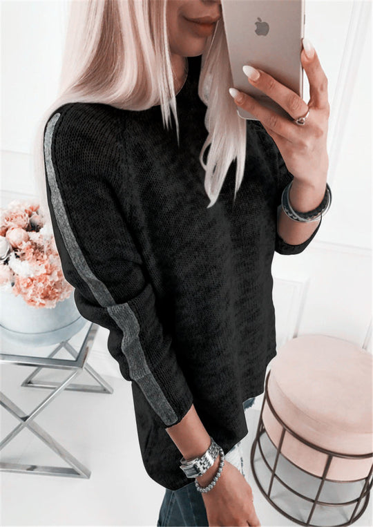 Damen lässiger Strickpullover mit modernen Streifen und lockerer Passform R&B