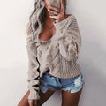 Damen Grobstrickpullover mit offener Schulter und Zopfmuster