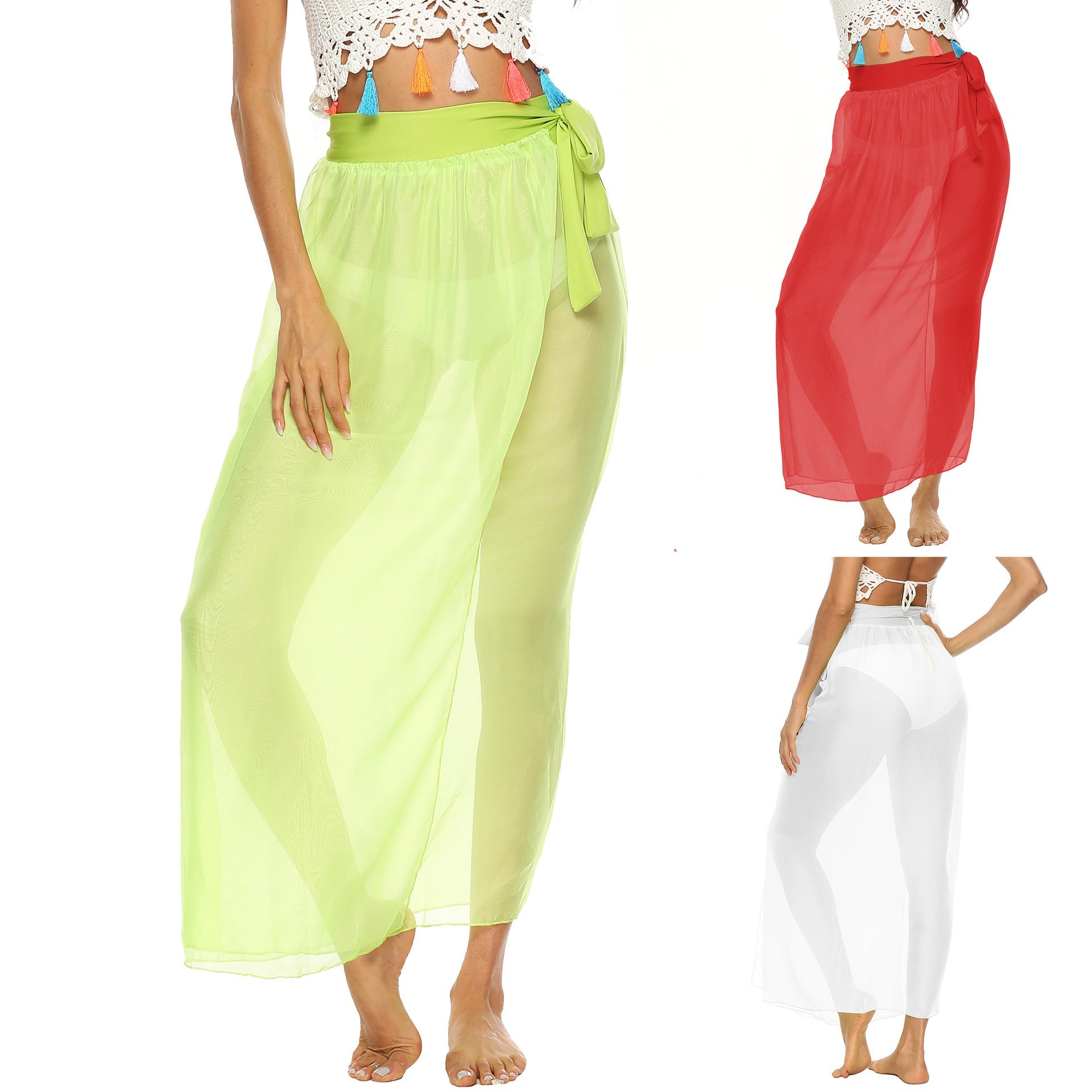 Damen transparenter Strandrock mit eleganter Schleifenoptik R&B