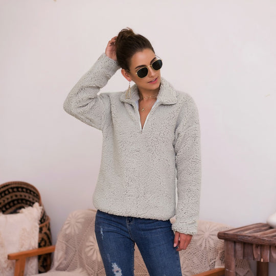 Damen Fleece-Pullover mit halbem Reißverschluss und kuscheligem Schnitt R&B